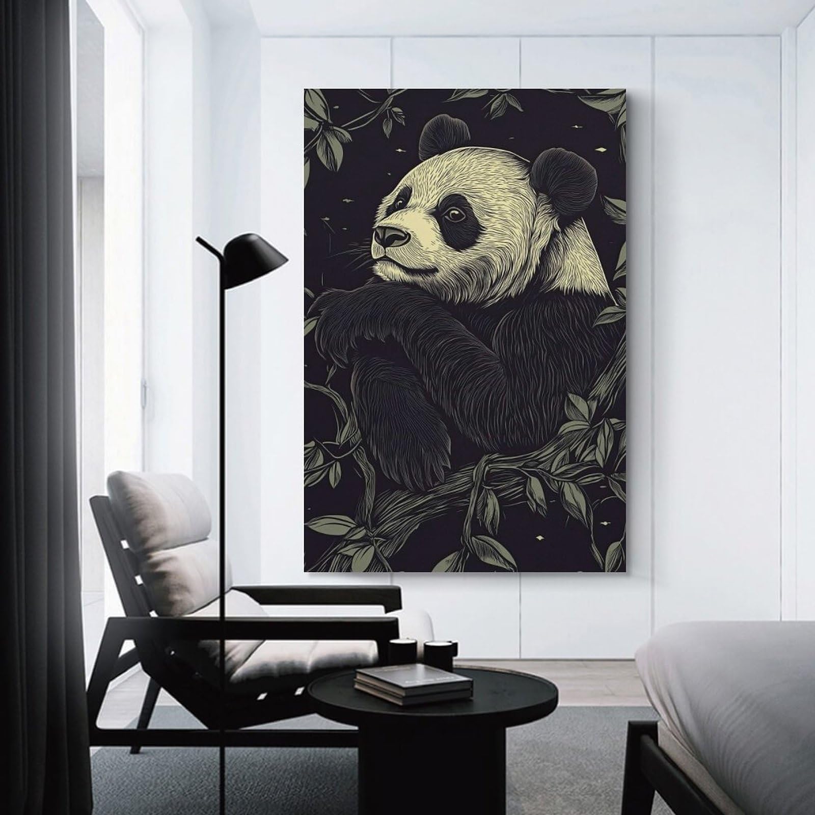 Junmoney Panda in The Night Room Decor Wall Art, 24x36inch(60x90cm), for Feature Walls in Flats Or Modern Rooms, Wall Decor Suited to Curated Displays