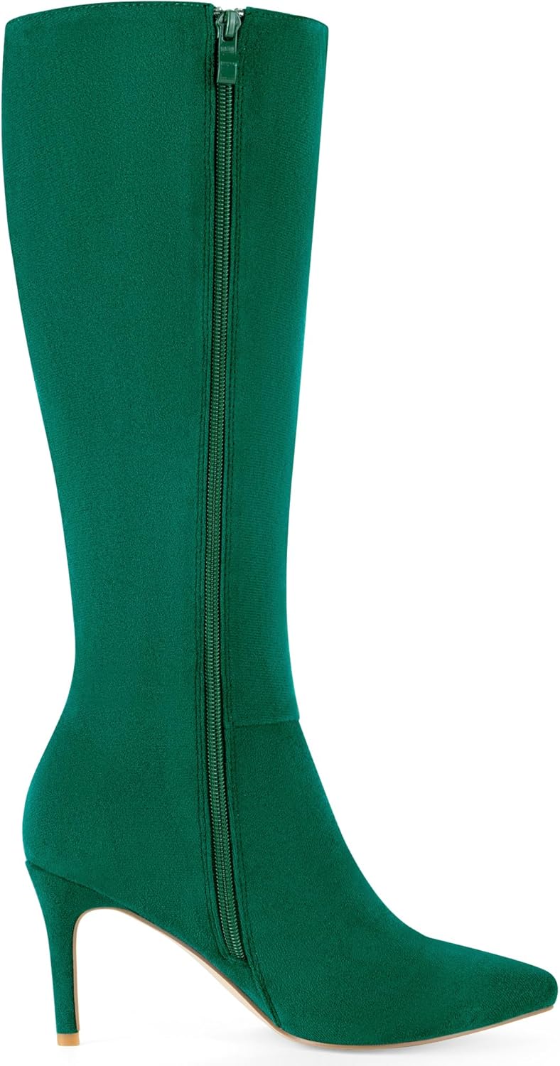 Allegra K Women's Pointed Toe Stiletto Heels Green Knee High Boot 9.5 m US