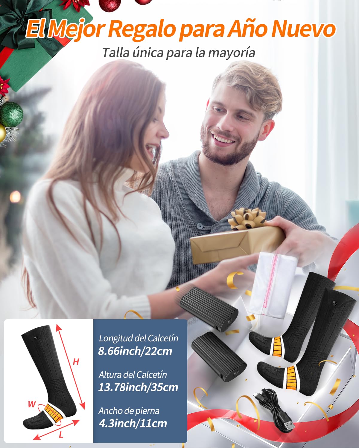 2024 Mejora Calcetines Calefactables, Eventek 7.4V Calcetines Termicos Recargables, 360° Calefacción Calcetines Calefactables Hombres Mujeres con 3 Niveles Temperatura para Esquí Caza Camping