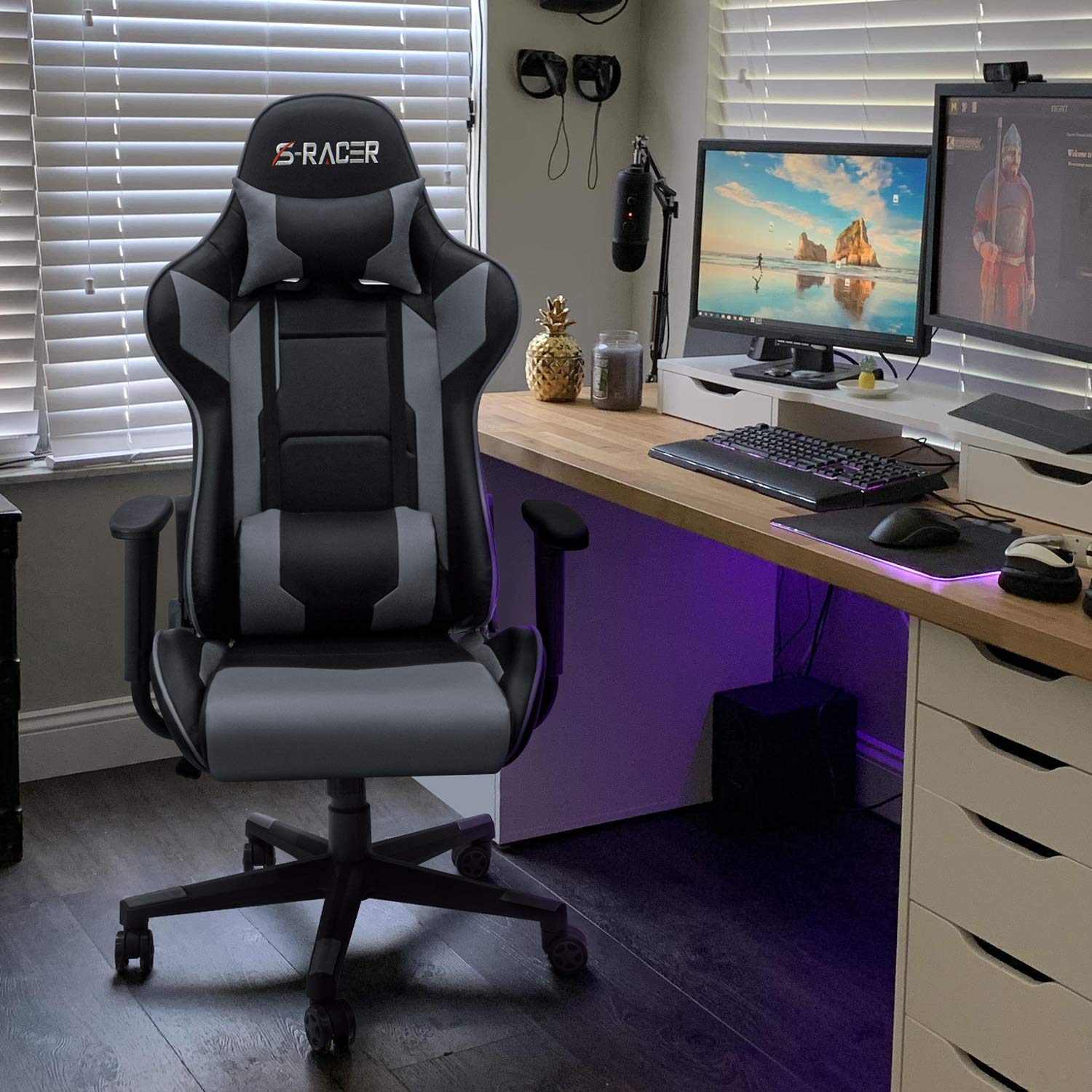 Homall Gaming Chair High Back Office Chair - Ergonomic, Adjustable, With Headrest & Lumbar Support, Cyan