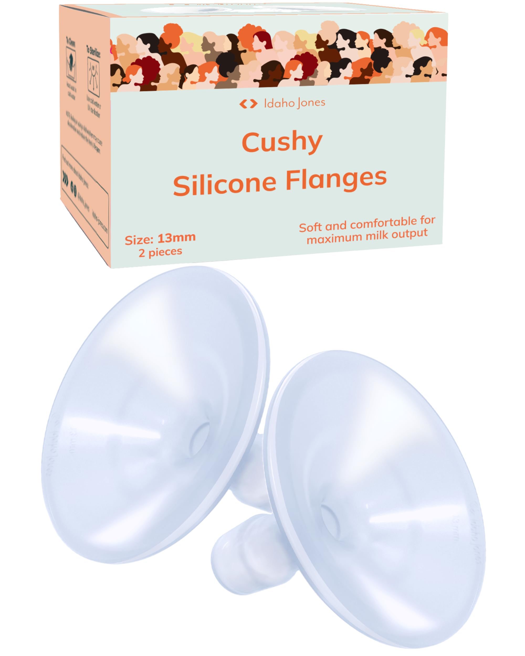 Cushy Silicone Breast Pump Flanges, Breast Shields - 13mm (2 Pack) - Replacement Pump Parts - IBCLC Recommended - Ideal for Elastic Nipples - Fits Medela, Lansinoh - Spectra, Motif Needs Adapter