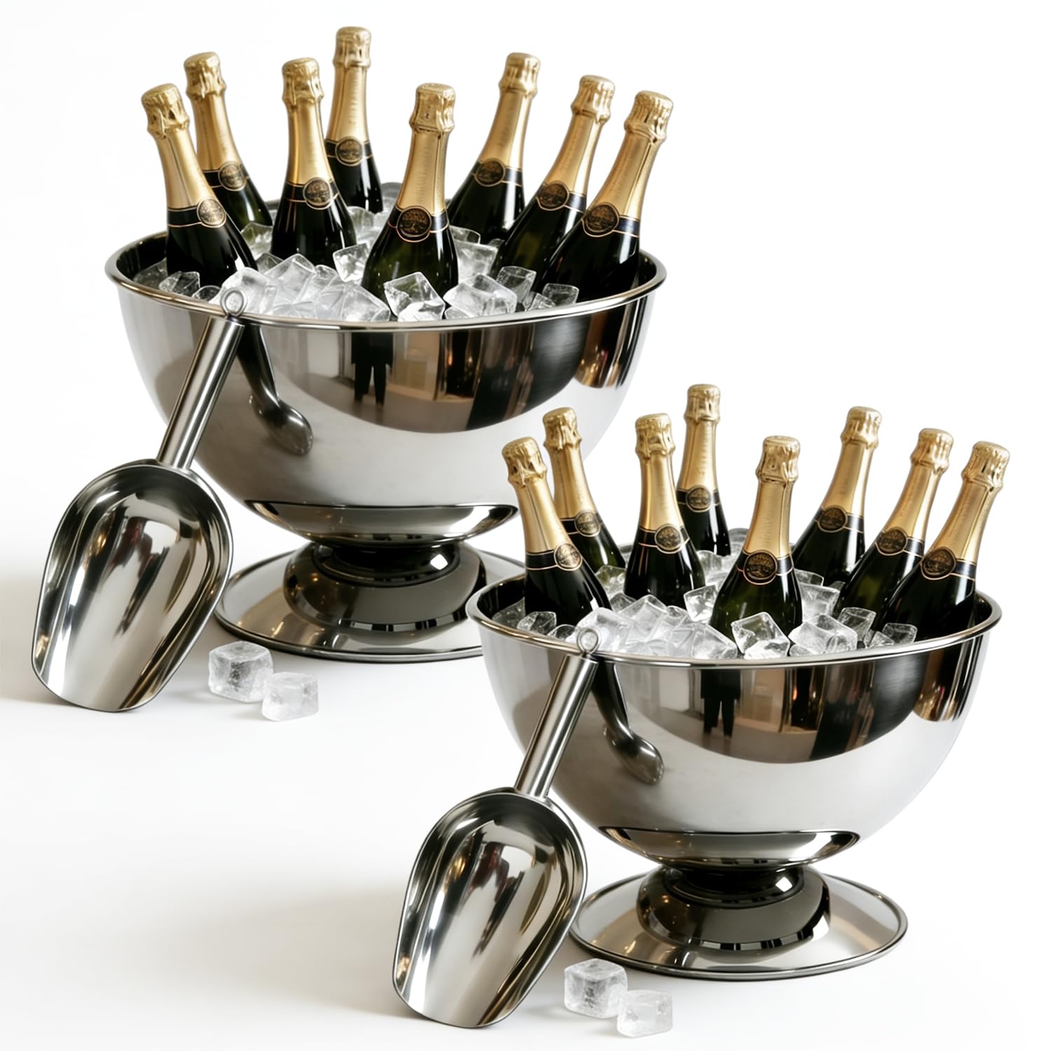 Photo 1 of 12L Large Stainless Steel Champagne Ice Bucket with Ice Scoop, Mirror Polished Punch Bowl with Detachable Stable Base, Holds Up to 10 Bottles for Parties, Weddings, Banquets and Restaurants(2 packs)
