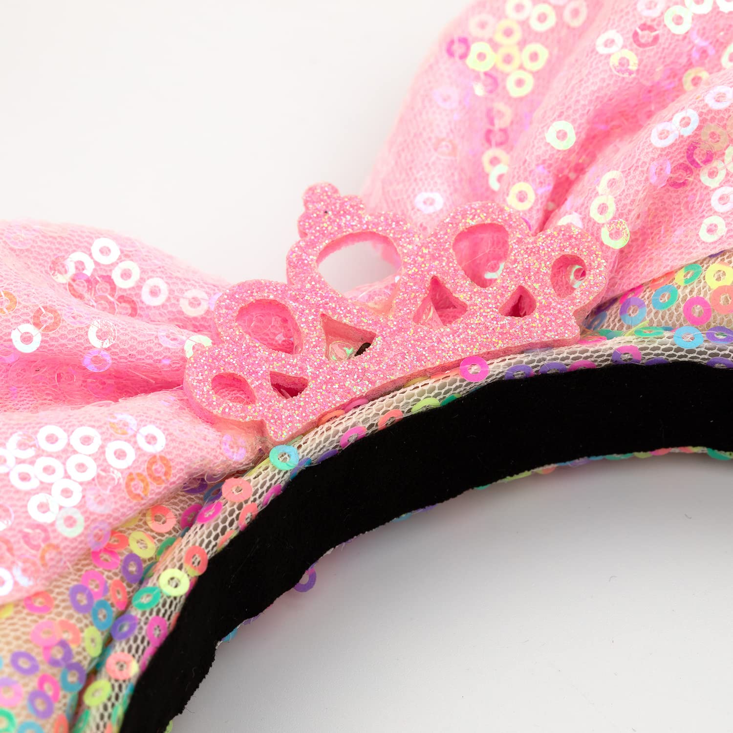 Foeran Mouse Ears Headbands Shiny Bows Mouse Ears Glitter Party Princess Decoration Cosplay Costume for Girls Women (Rainbow-2)