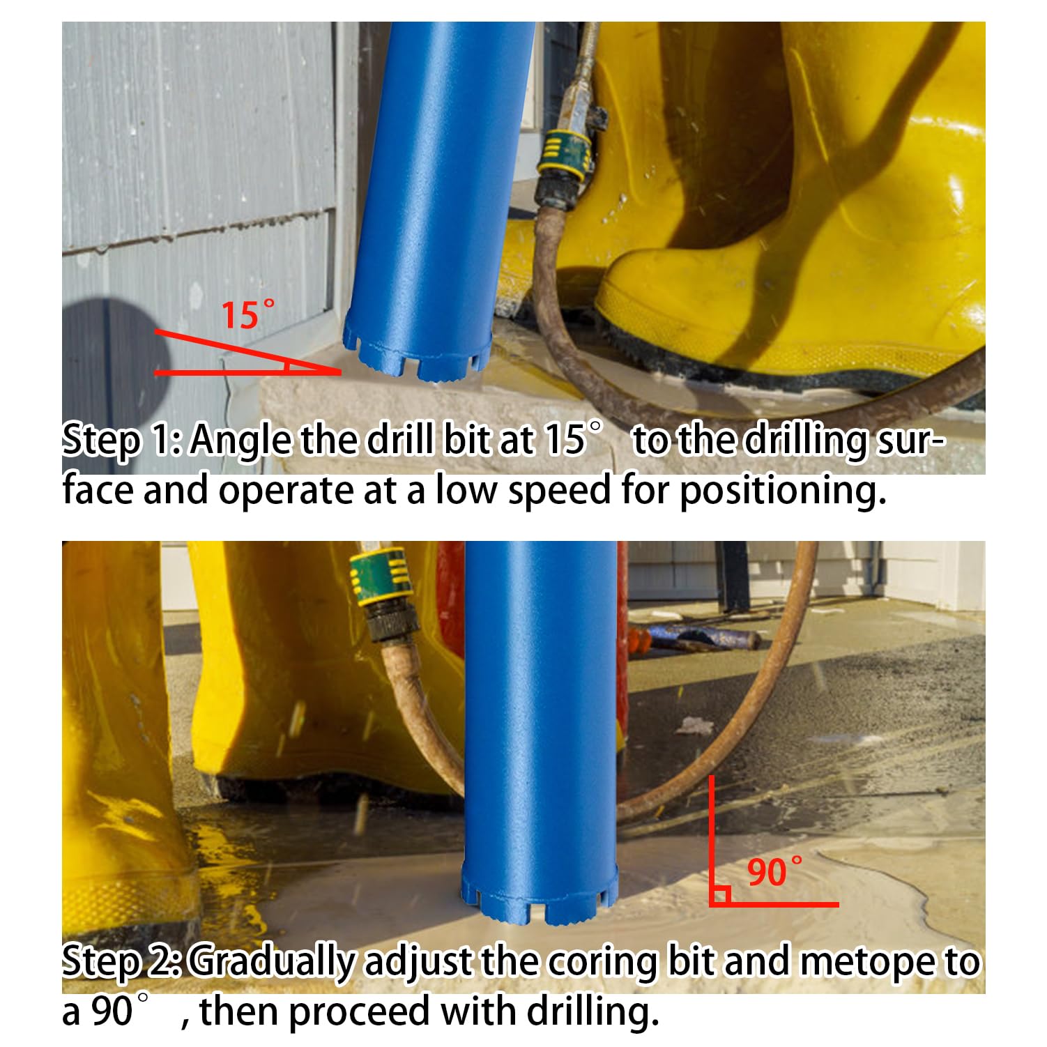 Punte per carotaggio a umido da 2,5" per calcestruzzo indurito con barre d'armatura, mattoni, blocchi, muratura, ecc. Profondità di foratura di 15,75", filettatura 1-1/4-7”, altezza del segment