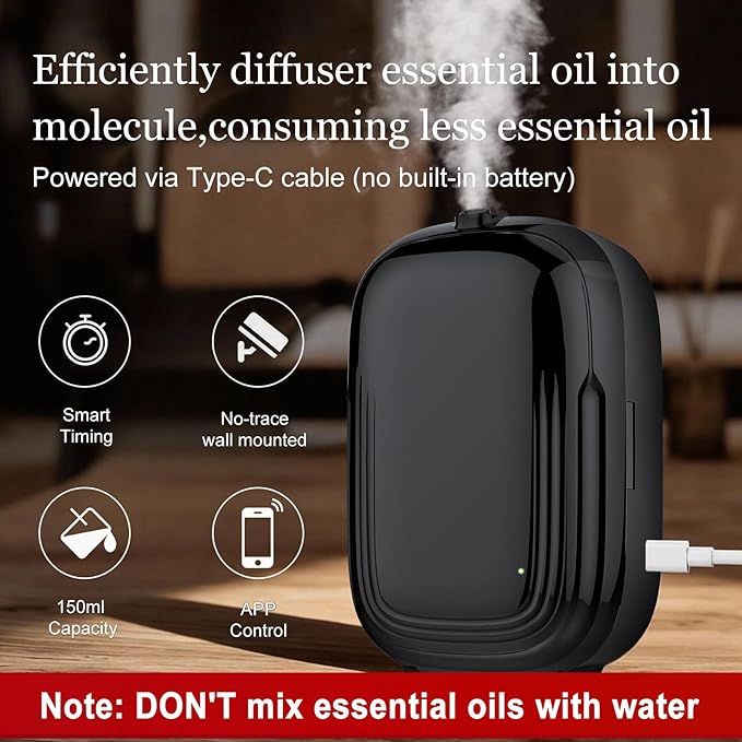 Difusor de Aceites sin Agua AROMAUKO con APP, 150ml, Negro miniatura 5