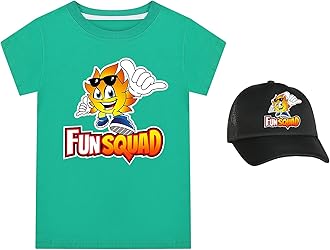 Boys Girls Fun Squad Merch T Shirt and Snapback Cap Cotton Tshirt Kids Hat Short Sleeve Unisex Birthday Clothes Gift for Child