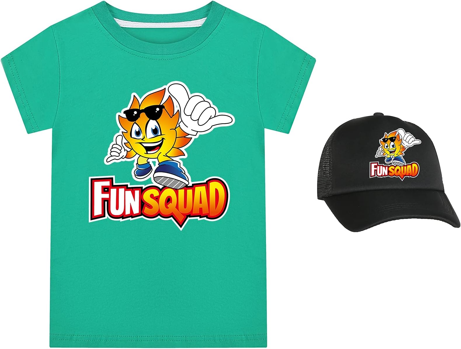 Boys Girls Fun Squad Merch T Shirt and Snapback Cap Cotton Tshirt Kids Hat Short Sleeve Unisex Birthday Clothes Gift for Child