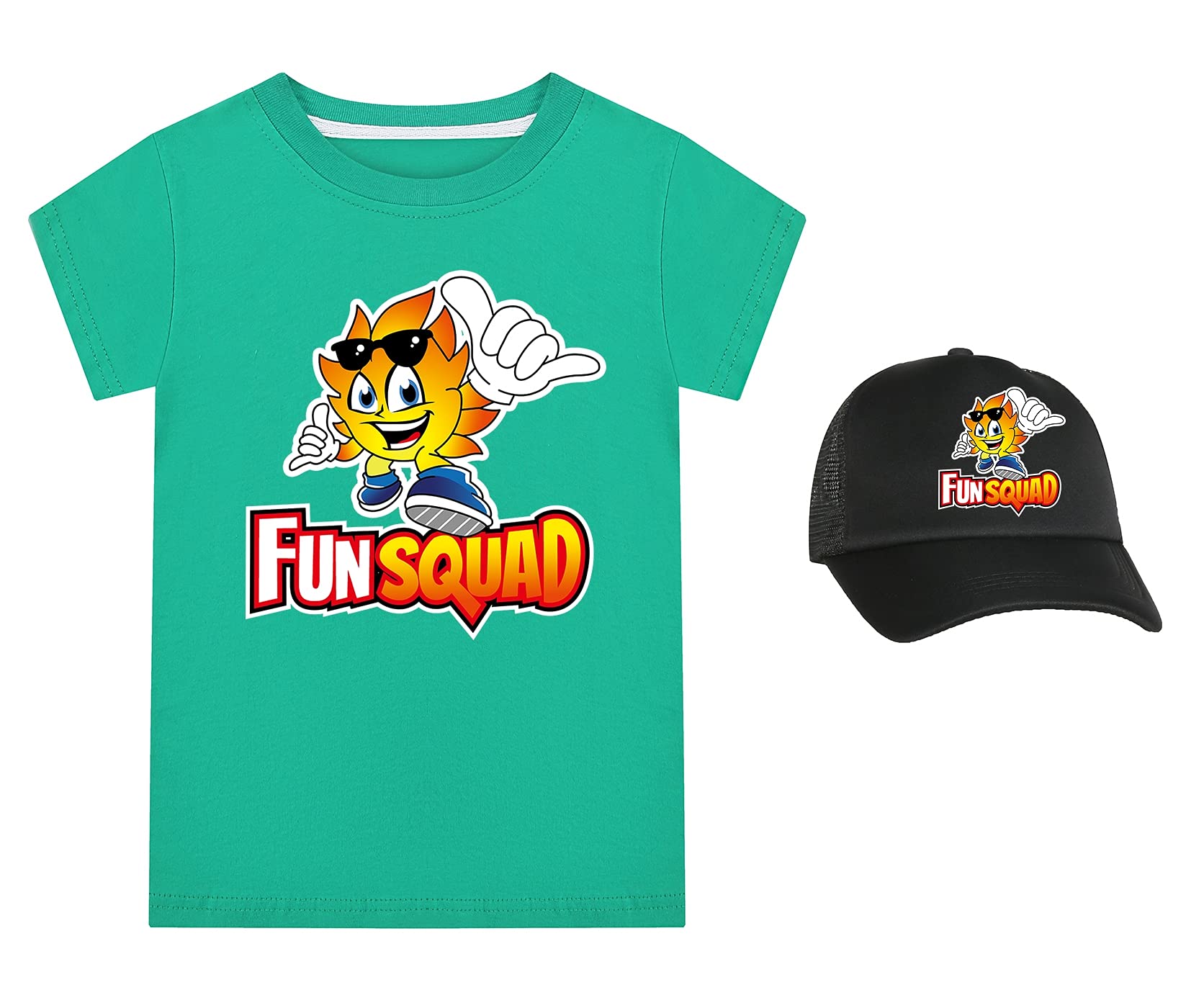 Boys Girls Fun Squad Merch T Shirt and Snapback Cap Cotton Tshirt Kids Hat Short Sleeve Unisex Birthday Clothes Gift for Child
