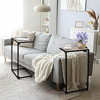 Vista 2 de melos Mesa auxiliar en forma de C, mesas C para sofá, mesa auxiliar de aperitivos para sofá, mesas de sofá que se deslizan por debajo, mesa pequeña