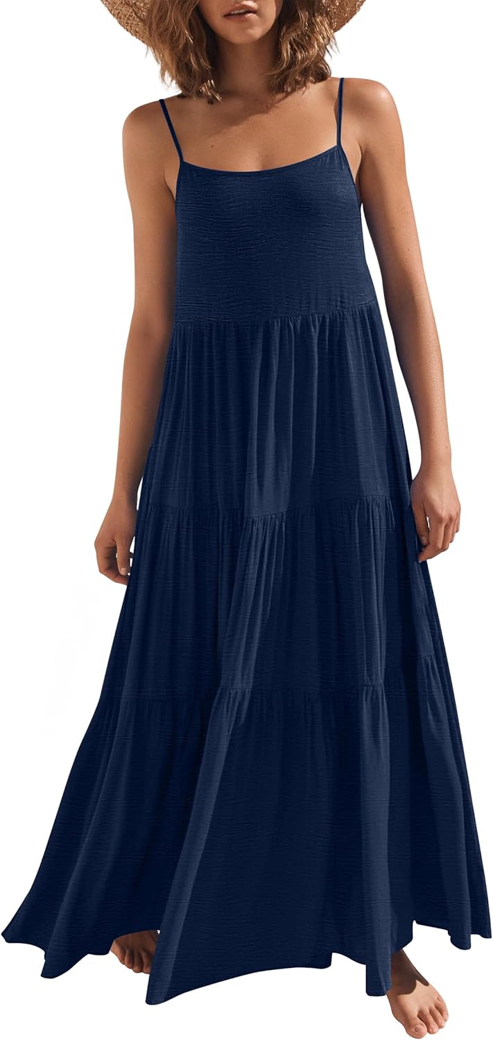 ANRABESS Womens Maxi Dress 2026 Summer Casual Sleeveless Spaghetti Strap Boho Sundress Flowy Tiered Beach Vacation Long Dress
