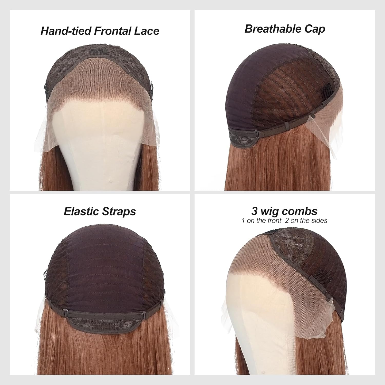 Medium Auburn Lace Front Wigs for Women Pre-plucked Natural Hairline Long Straight Heat Resistant 30 Color Synthetic Glueless Wig For Party Daily Wear