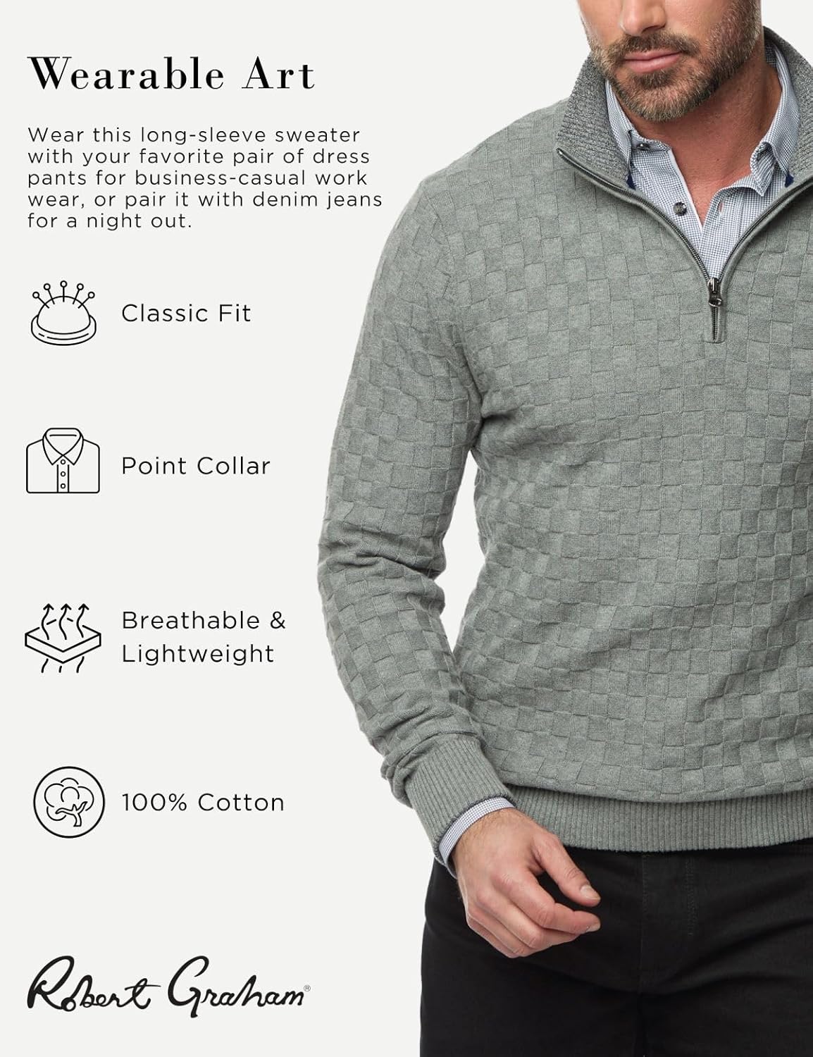 Robert Graham Mens Gavino Long Sleeve 1/4 Zip Pullover Knit Sweater - Image 2