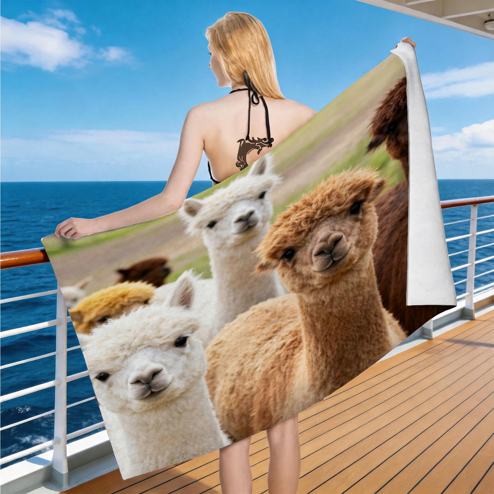 Hongduo Microfiber Quick Dry Beach Towel Farm Alpaca, 3D Cute Animals Beach Towels Absorbent Fast Drying Bath Towels, Travel Camping Gym Swimming Bathroom (80x160cm)