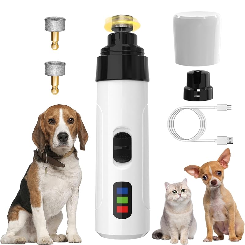 Lixadeira elétrica para unhas de cães e gatos HYILUFEU, silenciosa, 2 velocidades, branca