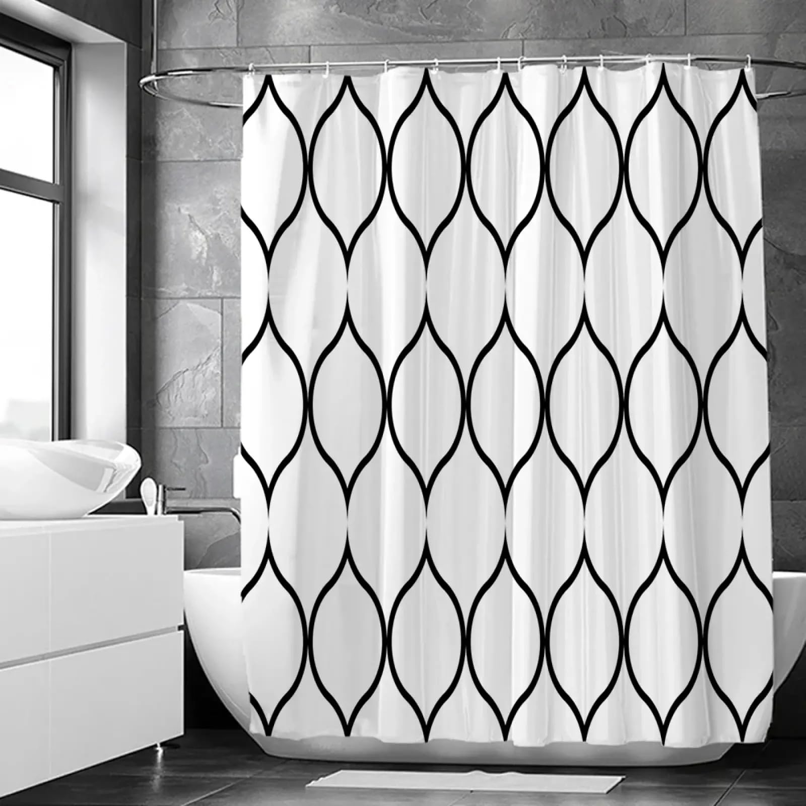 JGGXHM Black and White Geometric Pattern Shower Curtains Waterproof Fabric Bathroom Curtain Hooks Toilet Bath Screen Bathtub Decor 28x76in-70x192cm/WxH cloth shower curtain