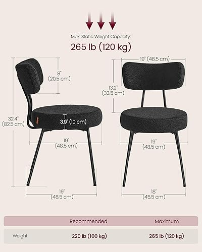 Miniatura 2 de VASAGLE Boucle UKDC110B01 - Juego de 2 sillas de comedor tapizadas para cocina con respaldo curvado y marco de acero, modernas de mediados de siglo,