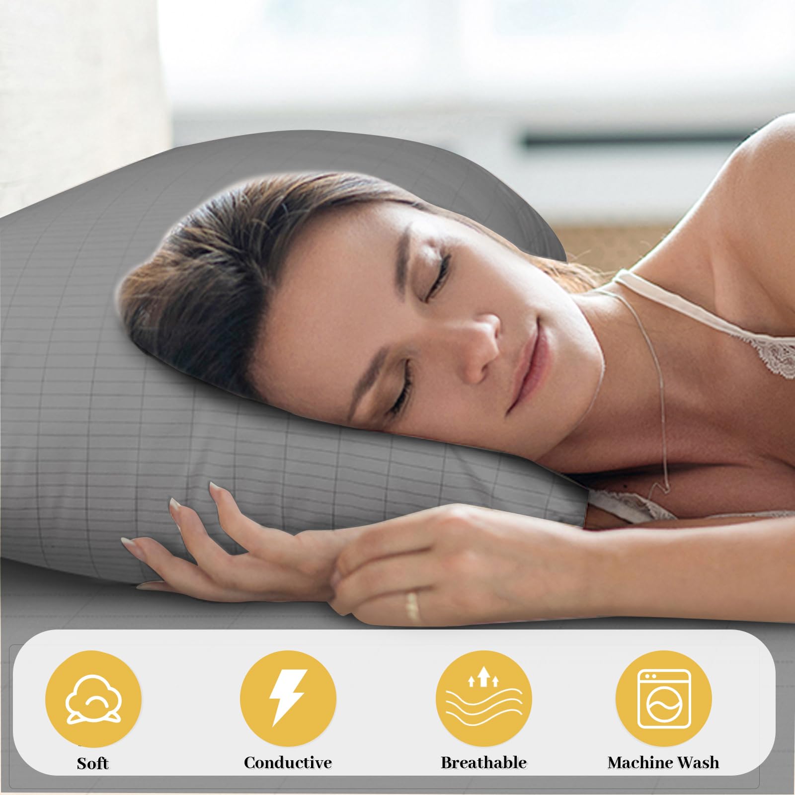 HUNAIGEE Grounding Pillow Case for Earth Silver Conductive Grounding Mat with 15ft Grounding Cord Earthing Pillowcases for Better Sleep Gray 20x30in - Image 3