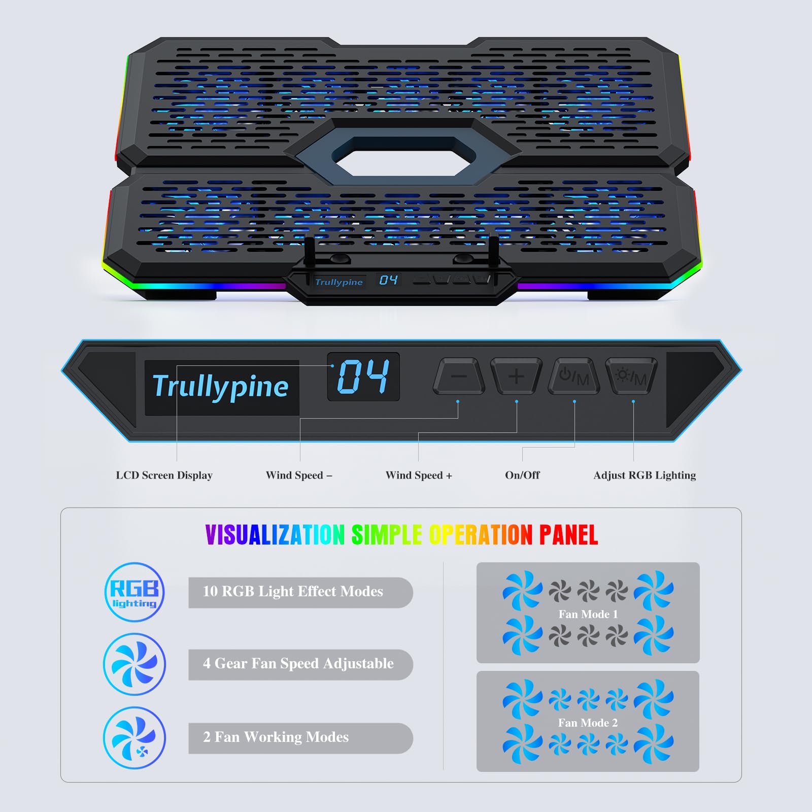 Trullypine - Refroidisseur de PC Portable - 12 Ventillours