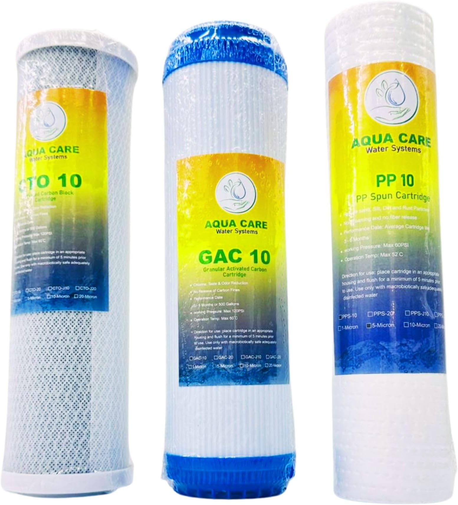 Water Filter Cartridge Filter Replacement Set Under Sink Reverse Osmosis RO Water Filter Replacement Cartridges PP Sediment Filter, GAC -Granular Carbon & CTO Carbon Block Filter Cartridges, 10" each
