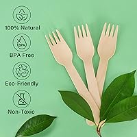Vista 3 de LotFancy Tenedores desechables, 100 tenedores de madera, 6.2 pulgadas, biodegradables compostables, ideales para camping, picnic, cenas, suministros
