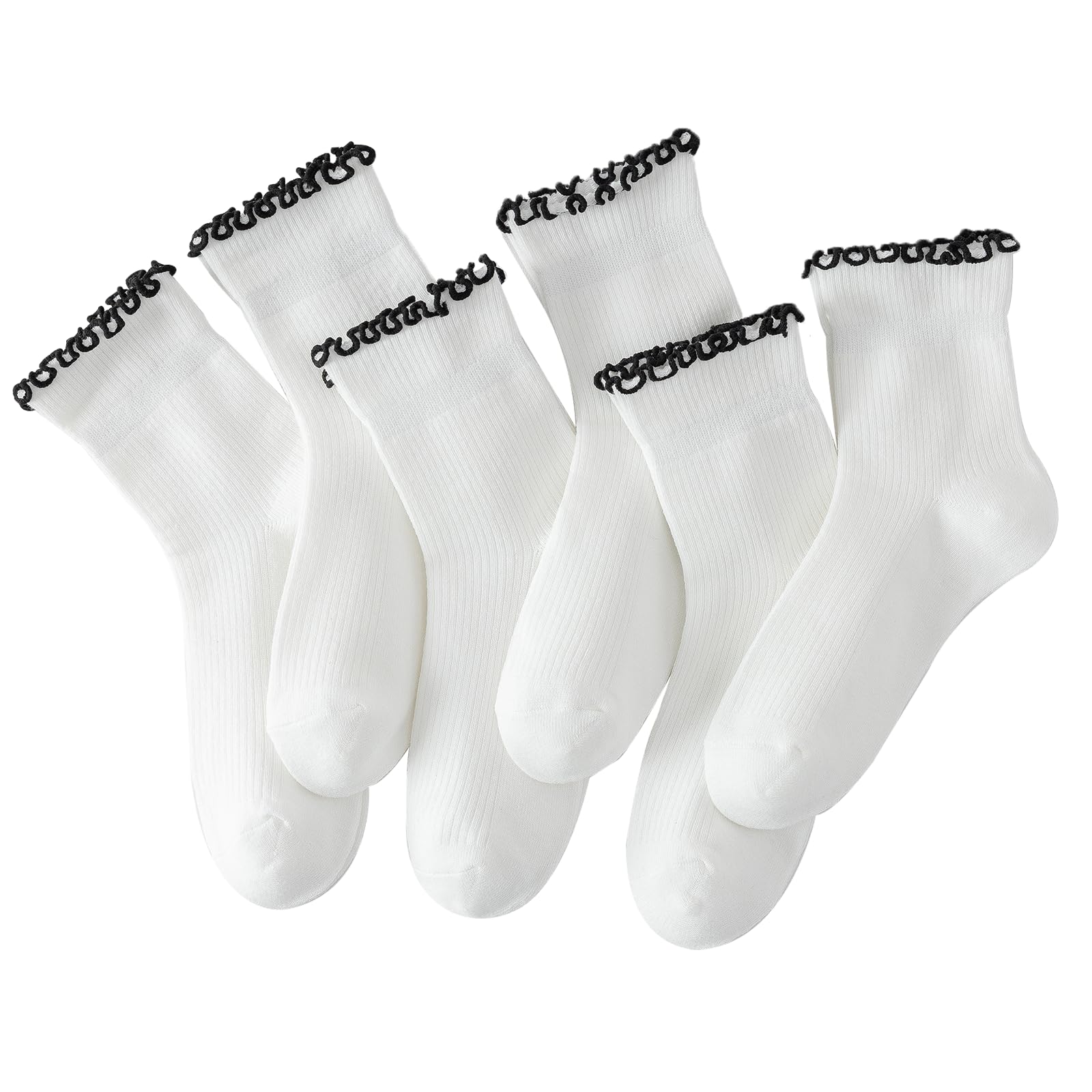 Hstyle 6 Pairs of Ruffle Socks Women, Cute Ruffle Ankle Socks