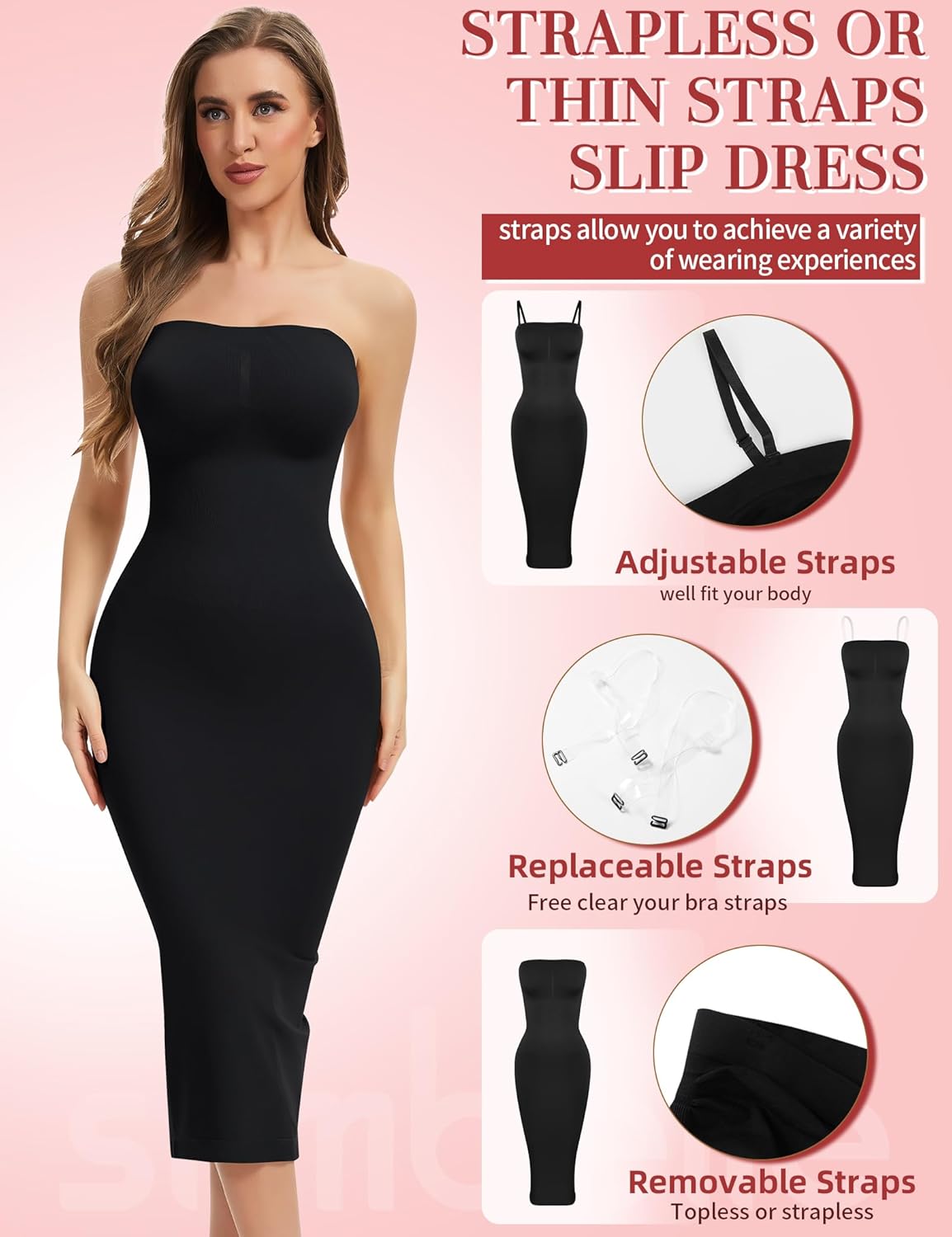 SLIMBELLE Strapless Shapewear for Women Under Dresses Tummy Control Slip Dress Seamless Full Body Shaper - Image 3