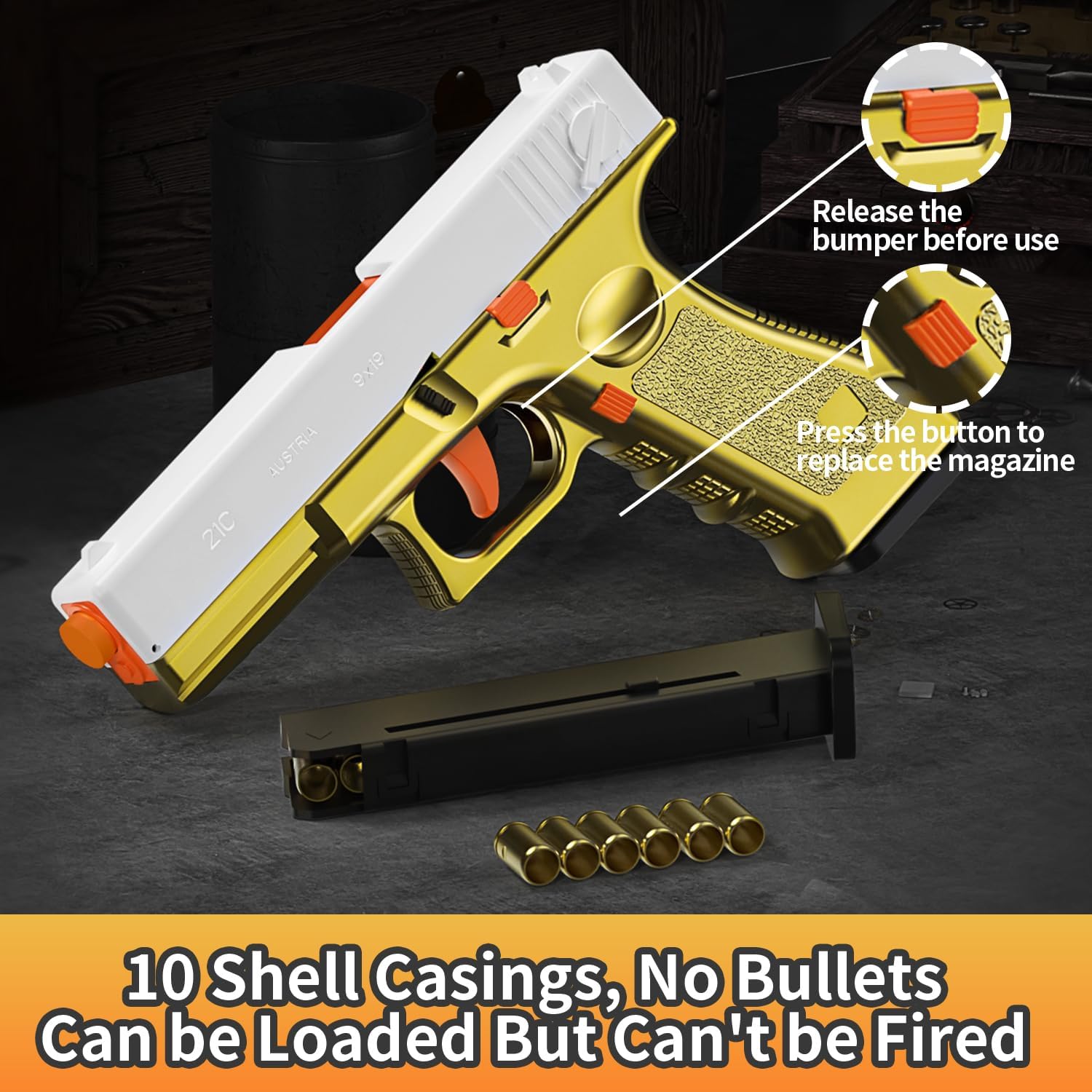 Fidget Toy, 2 Pack Shell Ejecting Toy with 10 Shell Casings, No Bullets, Non-Firing Toy Pistol Can be Loaded But Can't be Fired, Toys for Kids, Gold