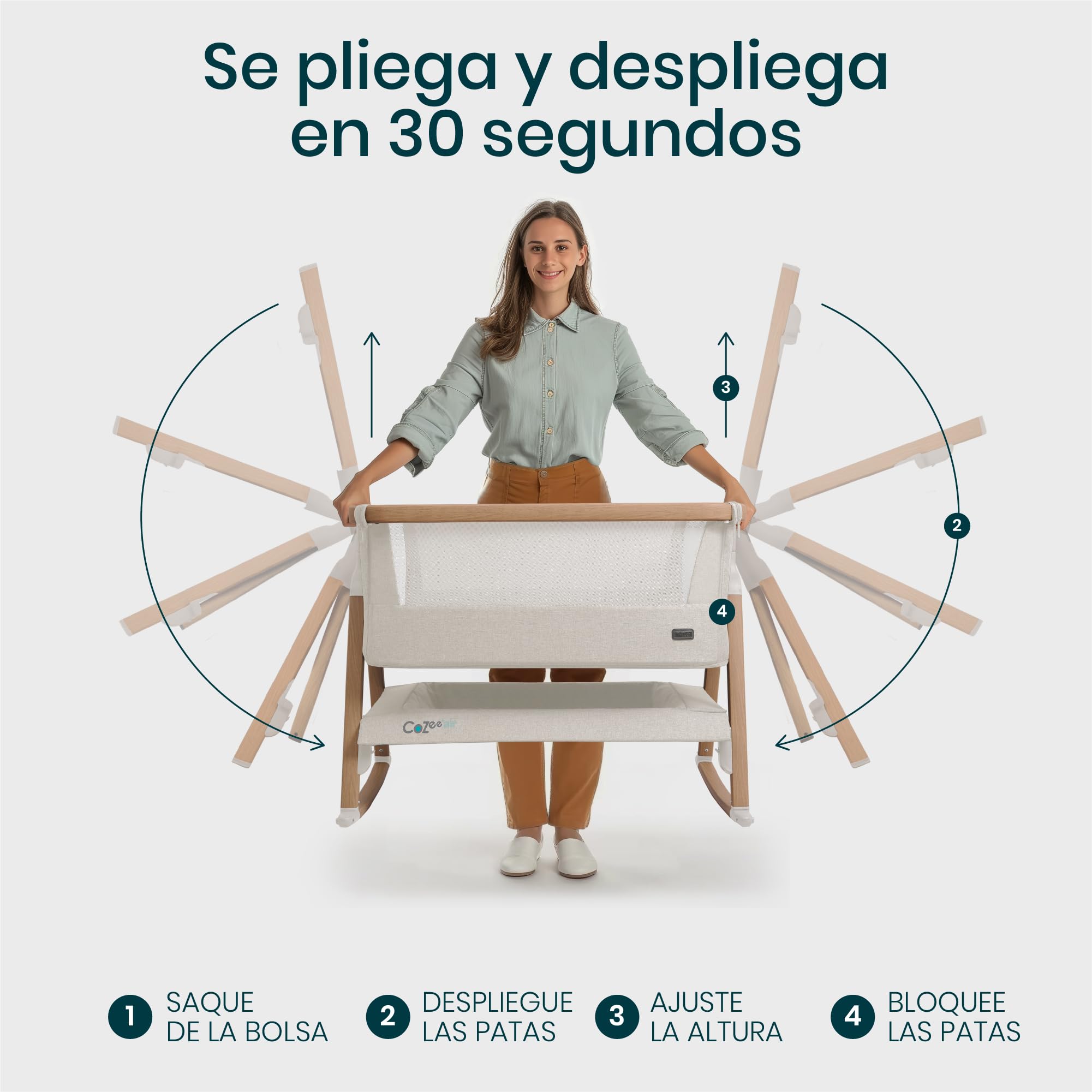 Tutti Bambini CoZee® Air Moisés y Cuna Colecho Bebé - Cama Colecho Bebé - Plegado Rápido - Bolsa de Transporte - Colchón Deluxe Transpirable con 6 Alturas - 0-6 Meses (Nogal y Crudo)
