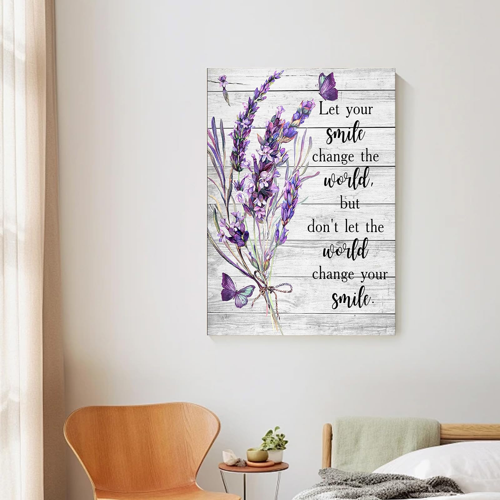 Qiukoo Wall Art Framed Canvas with Quote, Lavender & Butterfly Print with Pre-Mounted Hooks - Image 4