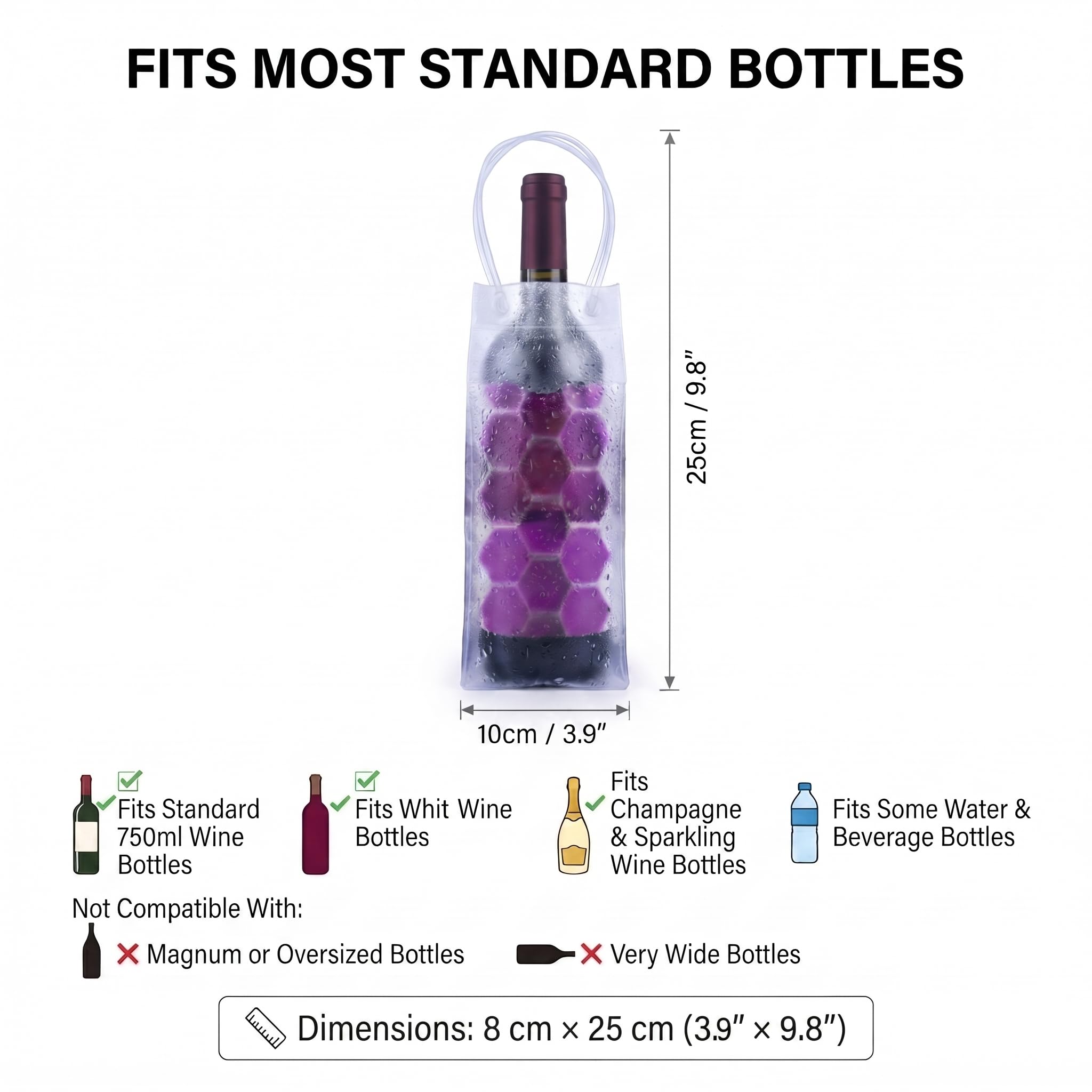 Wine Ice Bag, Wine Bottle Chiller, Wine Cooler Sleeve Transparent Champange Bottle Chill Cooling Ice Pack - Freezer Sleeve- Vodka- Tequila Chiller- Cooler- Carrier, 3 Pack (Purple) — Amazon image 6