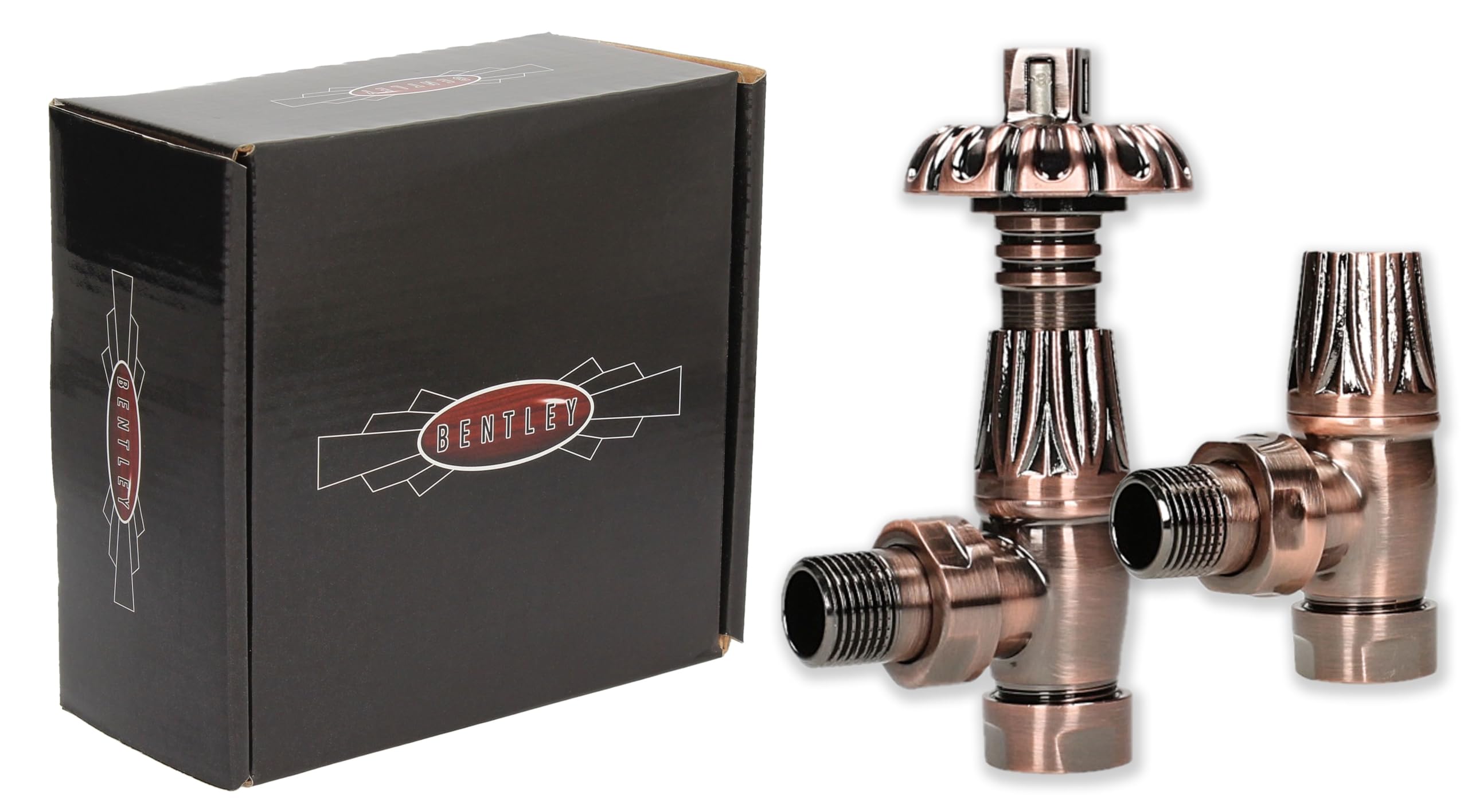 22.5 Team Controls Traditional Angled Thermostatic Radiator Valve TRV & Lockshield Valve Set, 15mm x 1/2 (Gothic Antique Copper)
