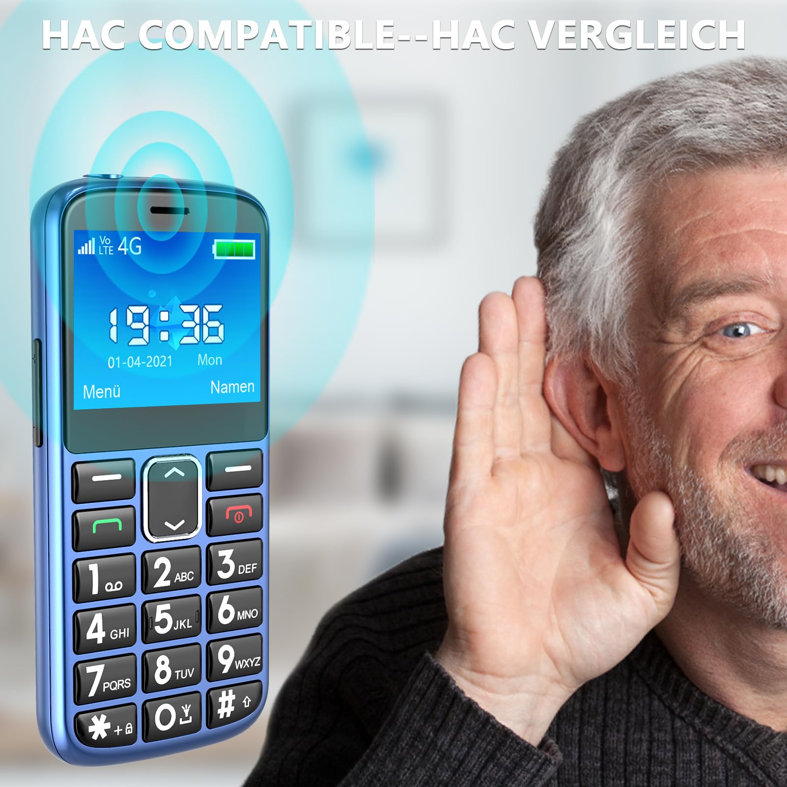 Telefon komórkowy 4G dla seniorów bez umowy, telefon komórkowy z dużymi przyciskami, bez simlocka, telefon komórkowy dla seniorów ze stacją ładującą, przycisk alarmowy 1000 mAh, wyświetlacz 2,4