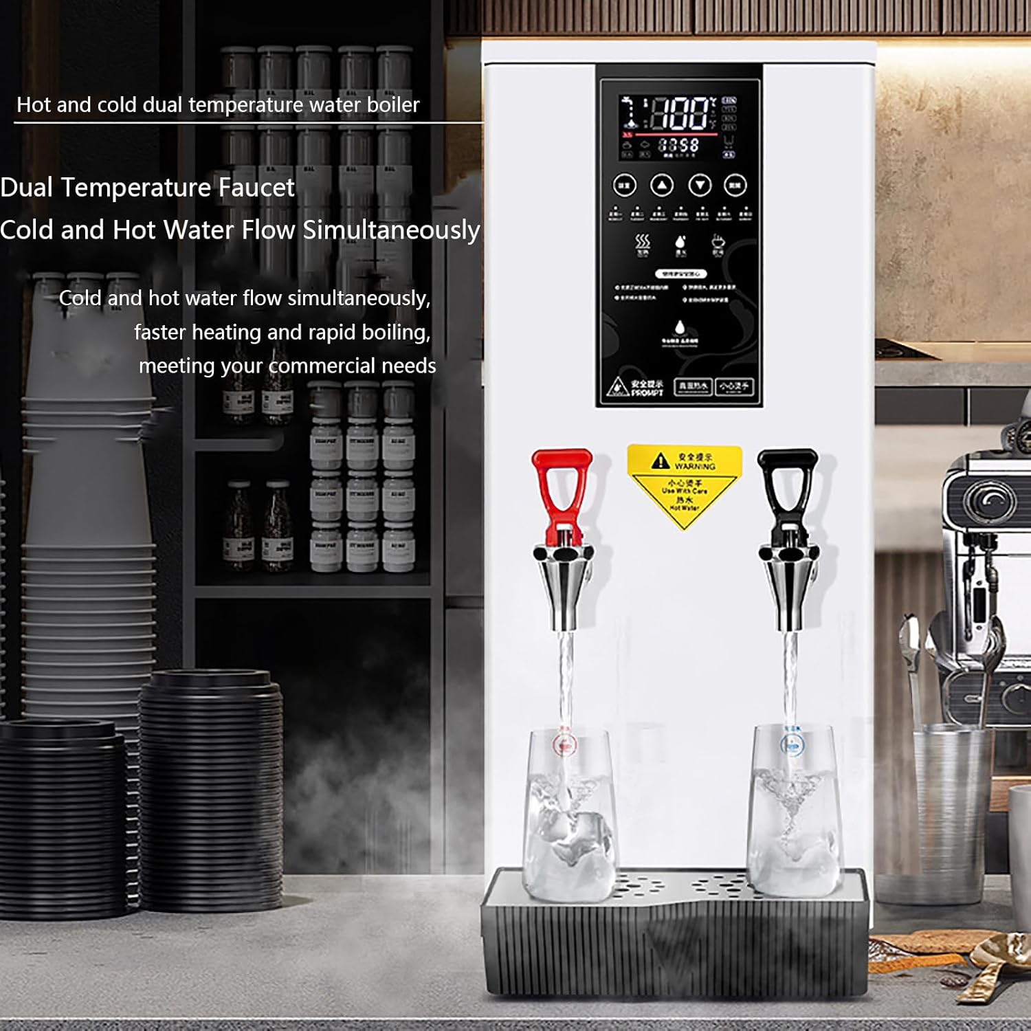 Hot Water Dispenser, Commercial Water Boiler, 45L/Hour Step-Heating Automatic Electric Countertop Water Dispenser, Hot and Cold Dual Purpose, for Tea Coffee Shop Office,Black