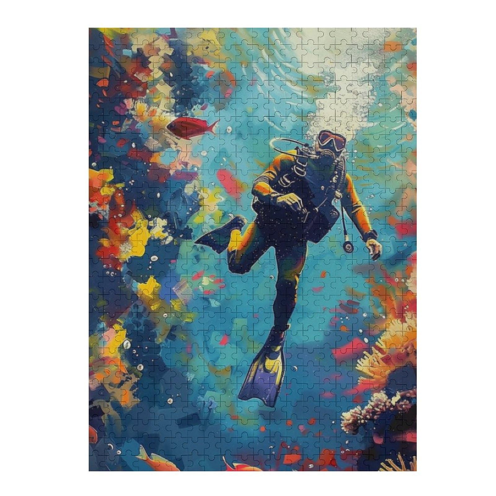 【水彩画】　ダイビングショップ　額付き Amazon.com: Scuba Diving Oil Painting Style Jigsaw Puzzles Family