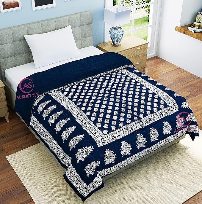 Image of EMIOUR 400 TC Pure Cotton Soft Jaipuri AC Quilt /Razai /Rajai Floral Print,Jaipuri Razai Cotton Quilt for Winter,Lightwieght Jaipuri Razai (Design 15, Double Bed)