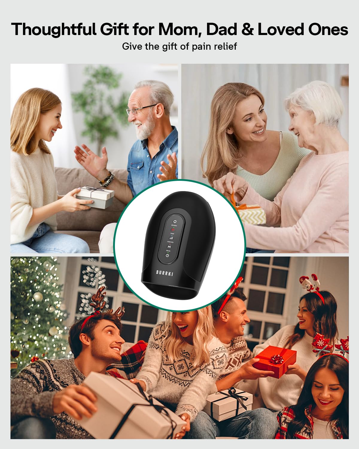 Masajeador de manos para artritis y alivio del túnel carpiano, masajeador de manos inalámbrico con calor y rodillos de amasamiento de palma específicos, regalo de cumpleaños para mamá, papá