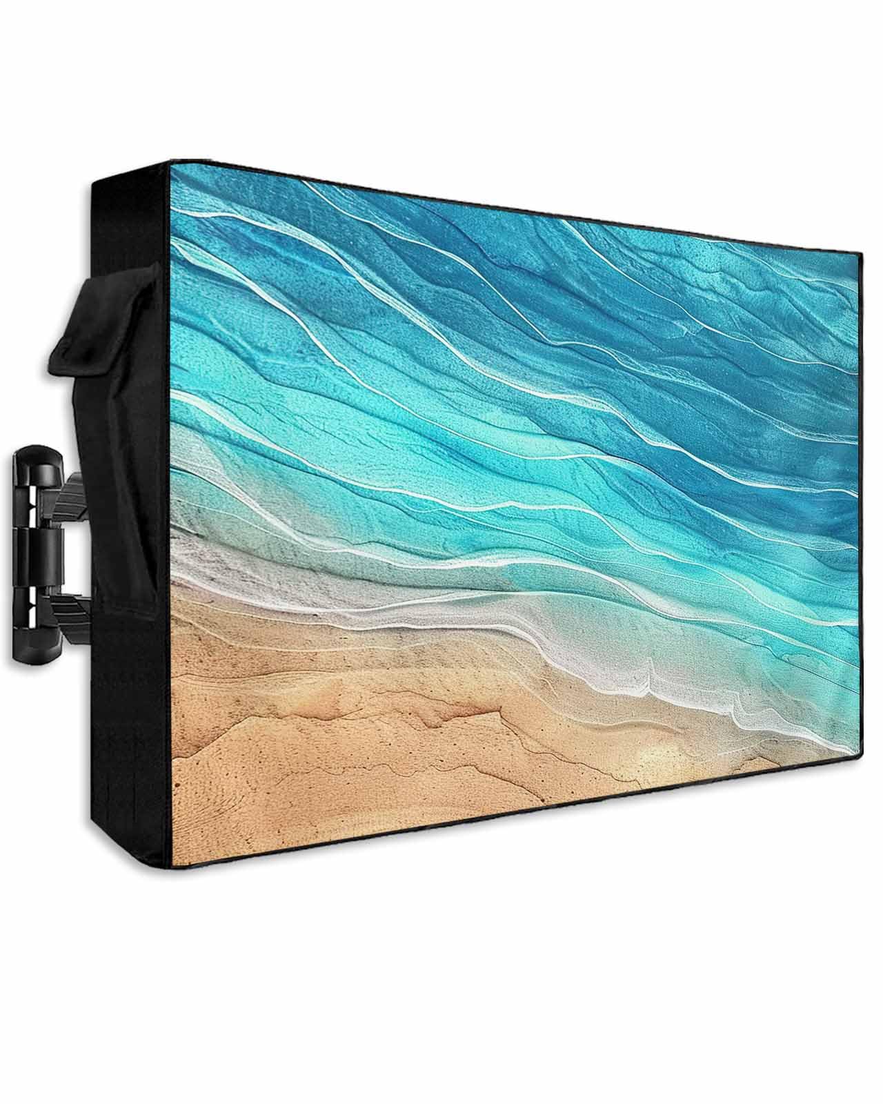 Hsqirky Outdoor TV Cover for 52 to 55 Inch, Aqua Ombre Coastal Weatherproof & Waterproof Outside TV Covers with Remote Pockets, Summer Nautical Beach