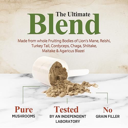 Miniatura 6 de Suplemento en polvo de hongos de 2200 mg  Melena de León Orgánica, Reishi, Cordyceps, Chaga, extracto de hongo cola de pavo 11 en 1, suplemento en