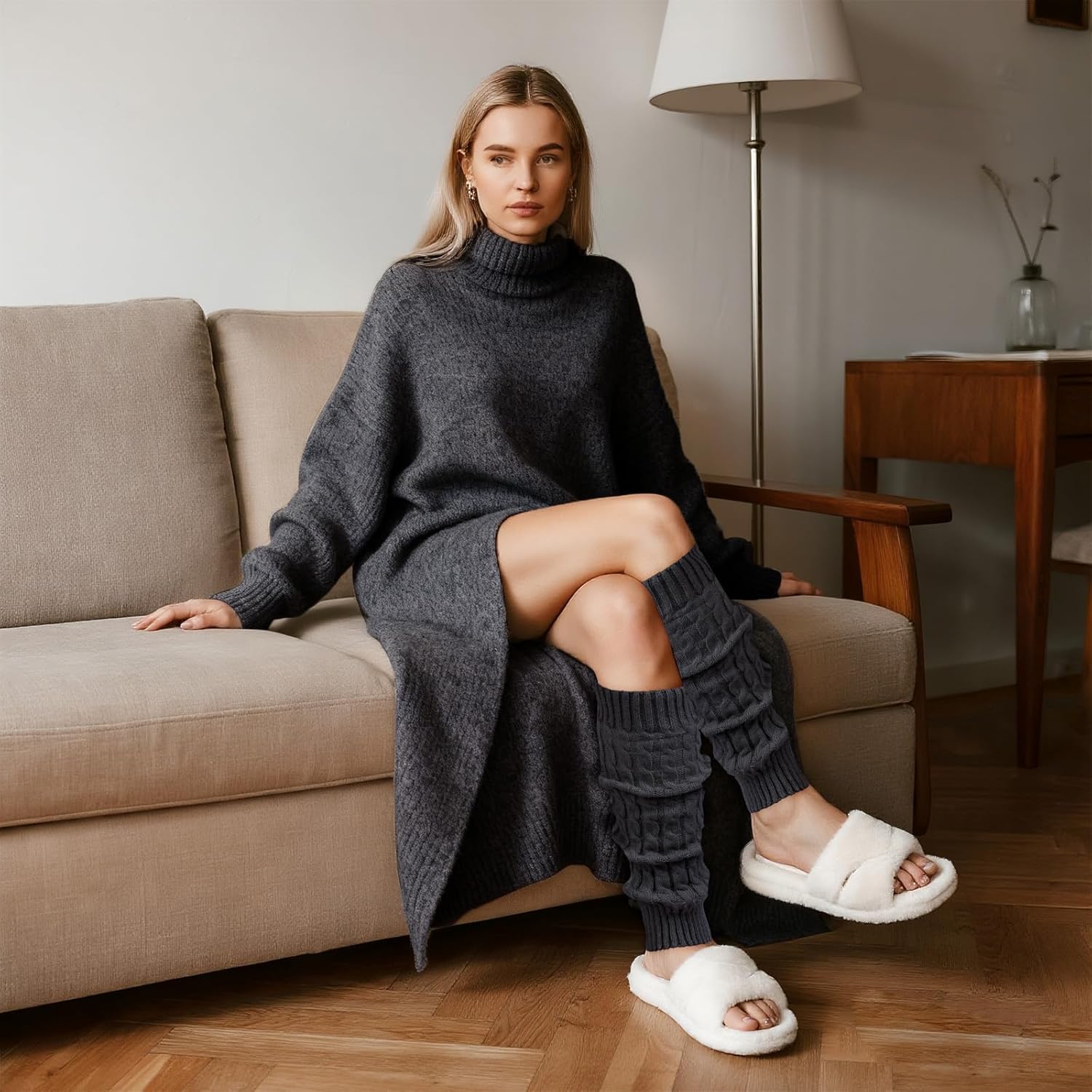 Fleece Lined Leg Warmers for Women Knit Leg Warmer Boot Socks for Skating Outdoor and Daily Wear - Image 7