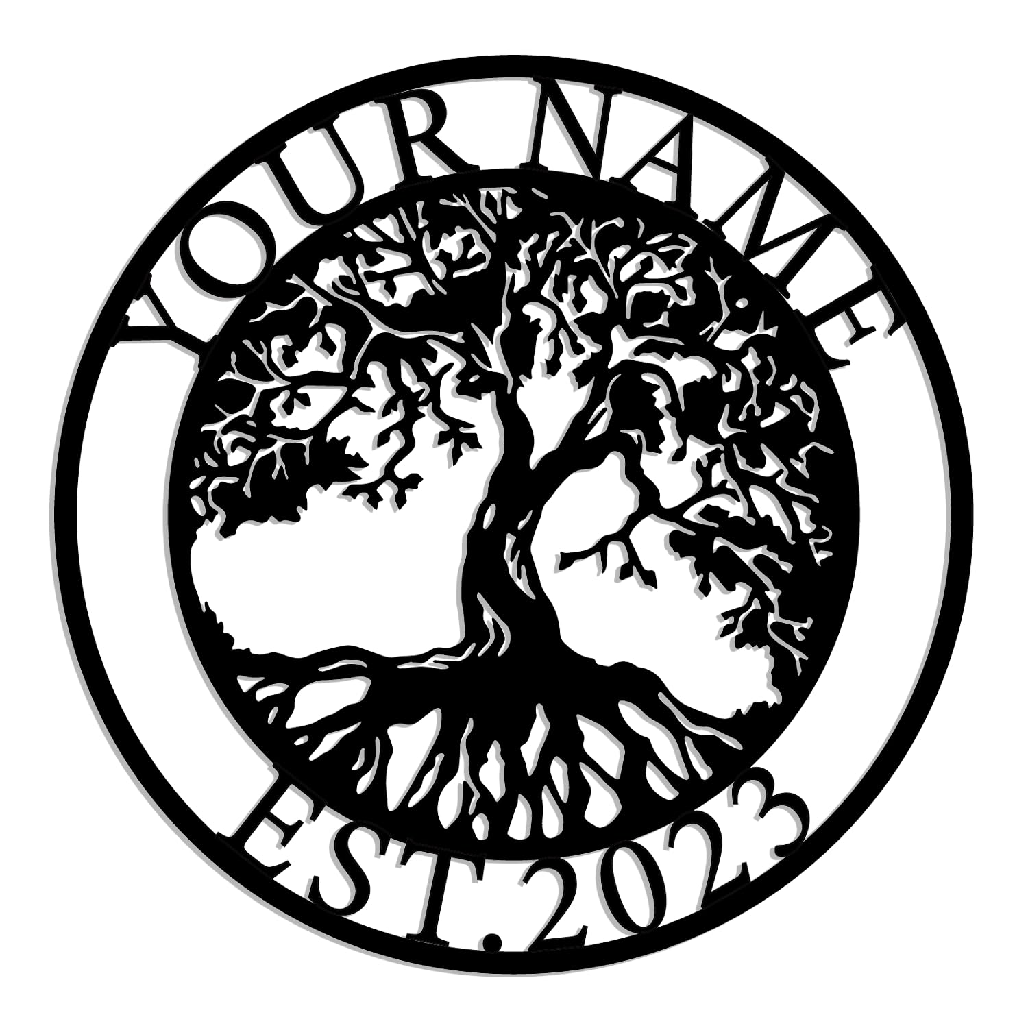 Kissesuu Style-3 Personalized Tree Of Life Metal Sign, Custom Welcome Family Name Sign, Wall Art, Outdoor Decor