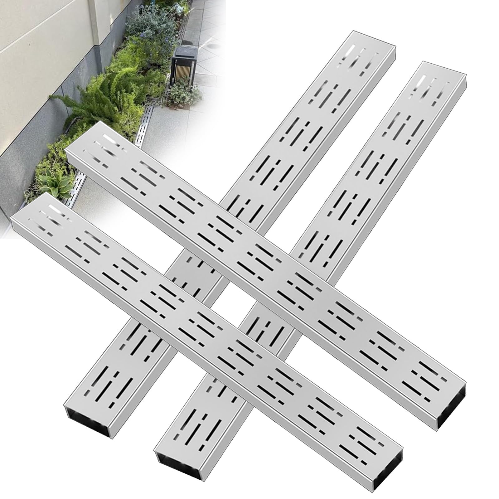 KLGFBDC Channel Drainage Kit, Stainless Steel Drainage System with Removable Cover, Suitable for Yard, Pool, Farm, Deck, and Trench Drainage Grates