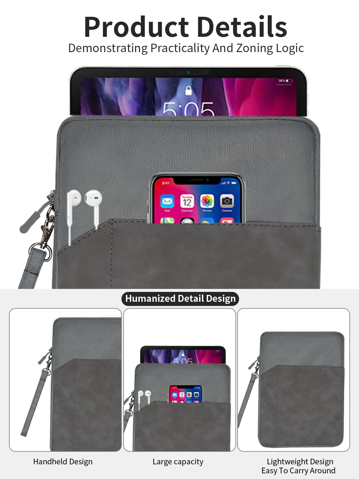 Custodia per tablet Remarkable Paper Pro Move (7,3 pollici), protezione completa, impermeabile, leggera e portatile, grigio scuro