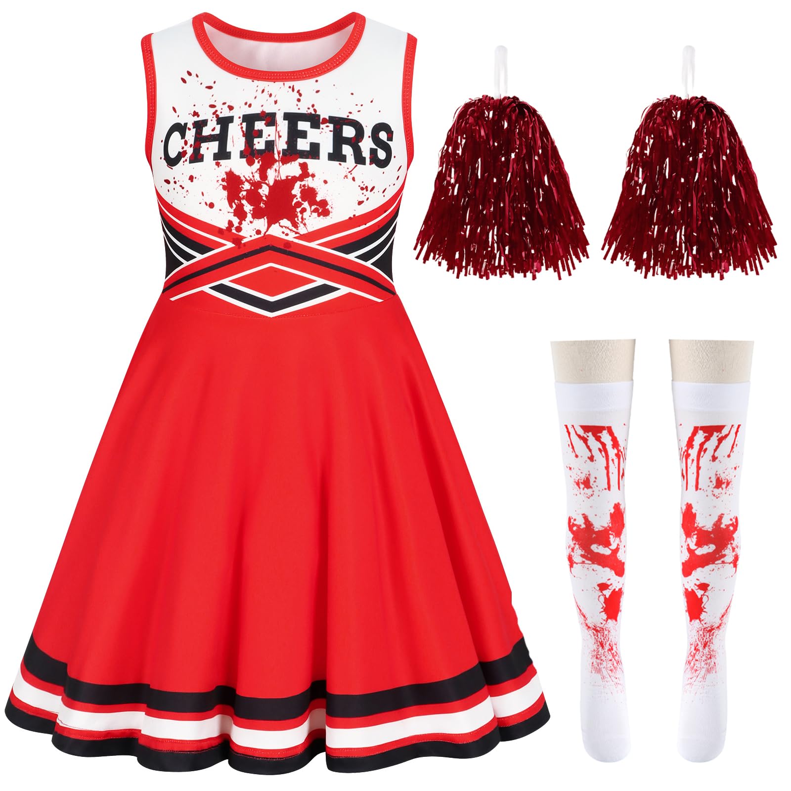Berich Cheerleader Costume Girls Cheerleader Outfit Kids 10-11 Years,Red