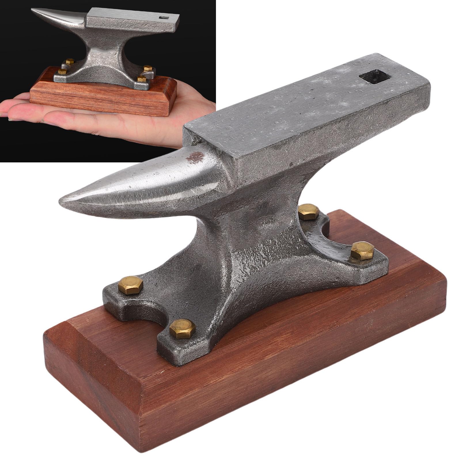 NOENNULL Mini-Schmuck Amboss mit Holz Basis, 500g Gussstahl-Bank-Amboss für Metall Schmieden, Schmuck Herstellung, Uhren Reparatur, Basteln und Schmiede Werkzeuge