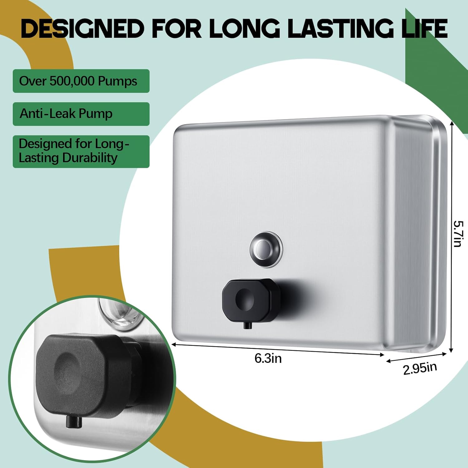 Maxdot Extra Large Stainless Steel Soap Dispenser Wall Mount 47oz/1400ml with Corrosion Proof Lining and Anti-Leak Pump, Refill Indicator Window, Top Fill Commercial Home Office Bathroom Accessory - Image 2