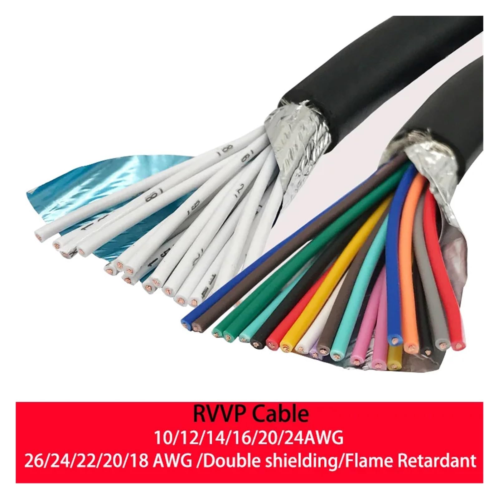 Equipos de comunicación Cable protector de Control multinúcleo 10/12/14/16/20/24 núcleos 26/24/22/20/18/17AWG Cable de Audio de PVC de señal de Control blindado Cable de cobre Cables y alambres(10core