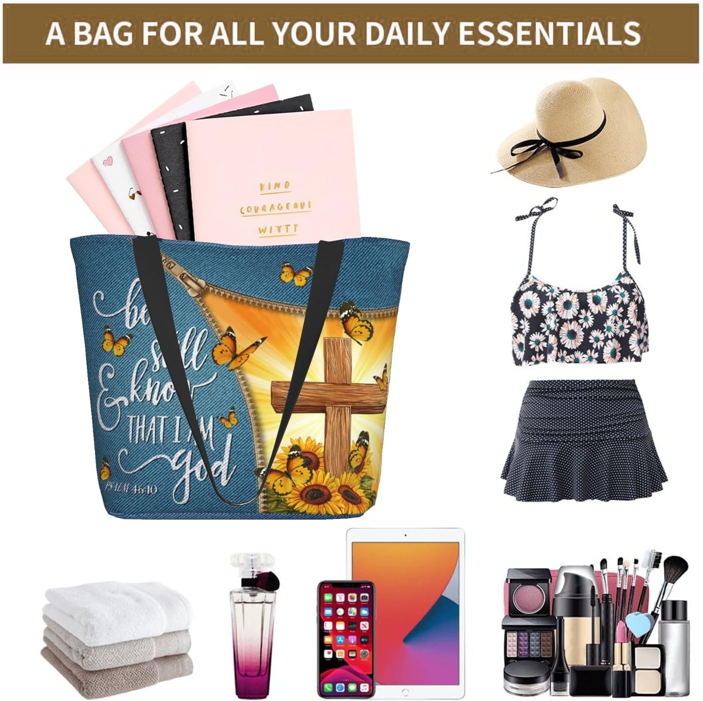 Tote Bag for Women, Everyday Carry, Large Capacity Reusable Shopping Bag with Zipper for Groceries, Work & Travel - Image 7