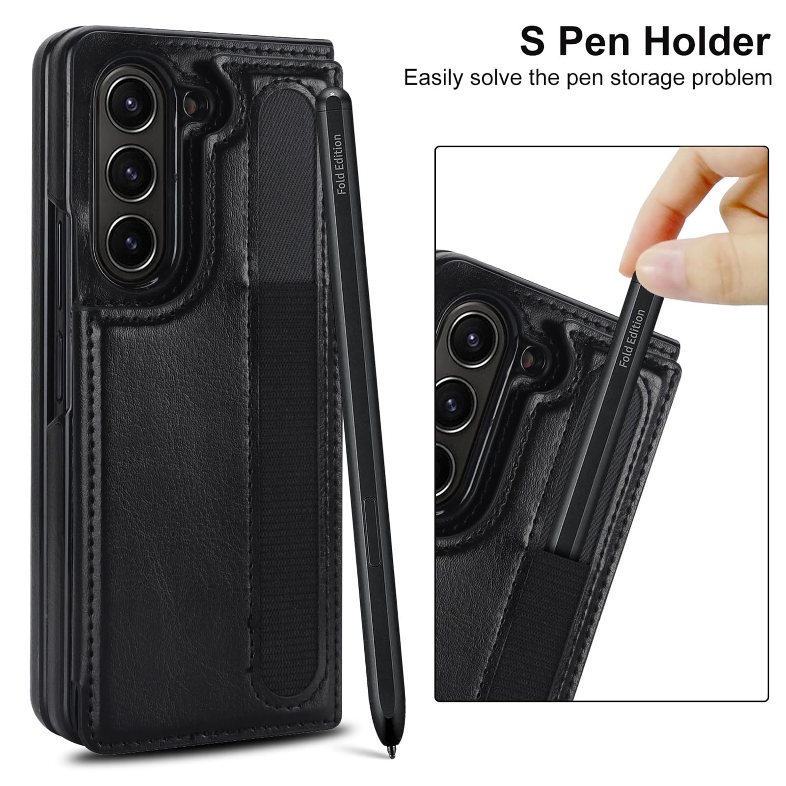 Etui biznesowe do Samsung Galaxy Z Fold 8 Ultra, ze skórzanym uchwytem na długopis z klapką na kartę Slot Funkcja stojaka, ochrona przed odciskami palców, styl biznesowy (biały)