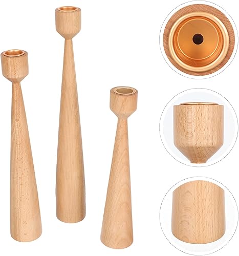 Miniatura 8 de Wooden Candleholder Set 3Pcs Beech Wood Rustic Candlestick Holders for Wedding Table Centerpiece Home Decor