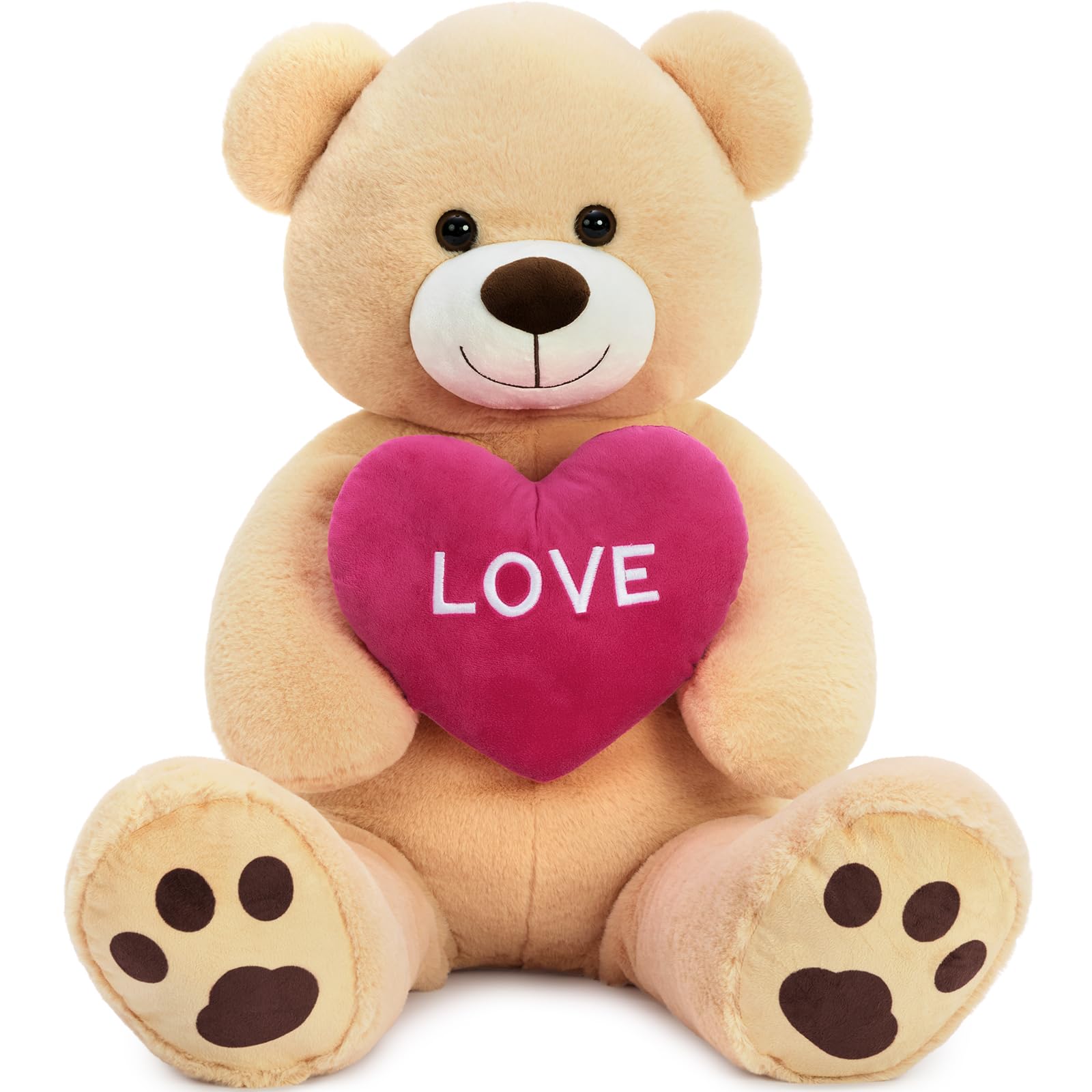 MorisMos 90cm Giant Teddy Bear, Apricot Love Teddy Bear for Girlfriend, Large Teddies Soft Toy with Heart, Big Cuddly Fluffy Bear Gift for Kids Wife Birthday Mothers Day Decor